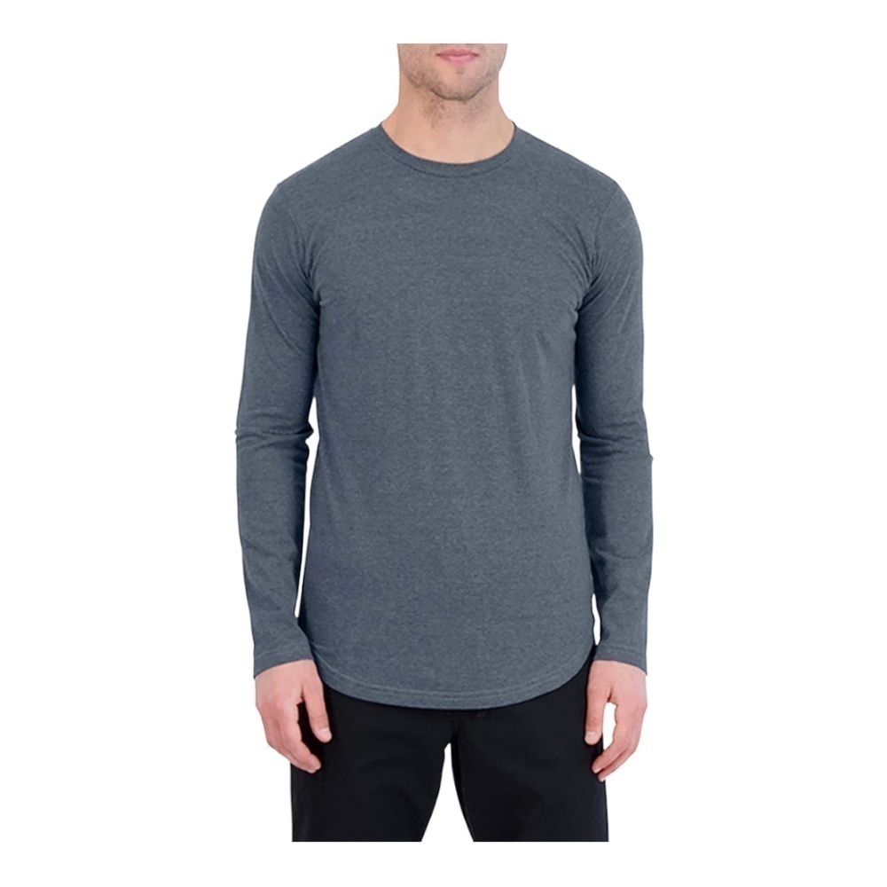 GOODLIFE Overdyed Tri-Blend Long Sleeve Scallop Crew T-Shirt in burnt orange